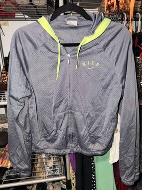 Nike Gray Zip-Up Hoodie with Neon Green Accents